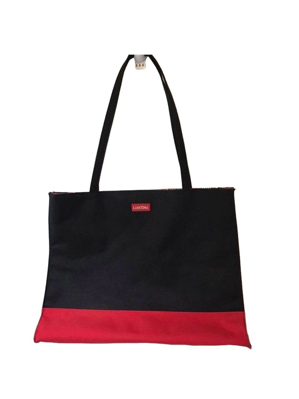 Lancome Black and Red Colorblock Shoulder Tote